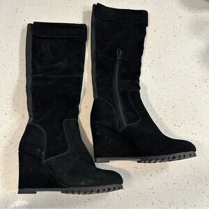 Steve Madden Willful Black Suede Wedge Knee-High Over the Knee Tall Boots 11M
